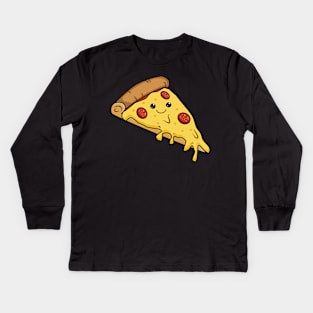 Cute Kawaii Pepperoni Pizza Kids Long Sleeve T-Shirt